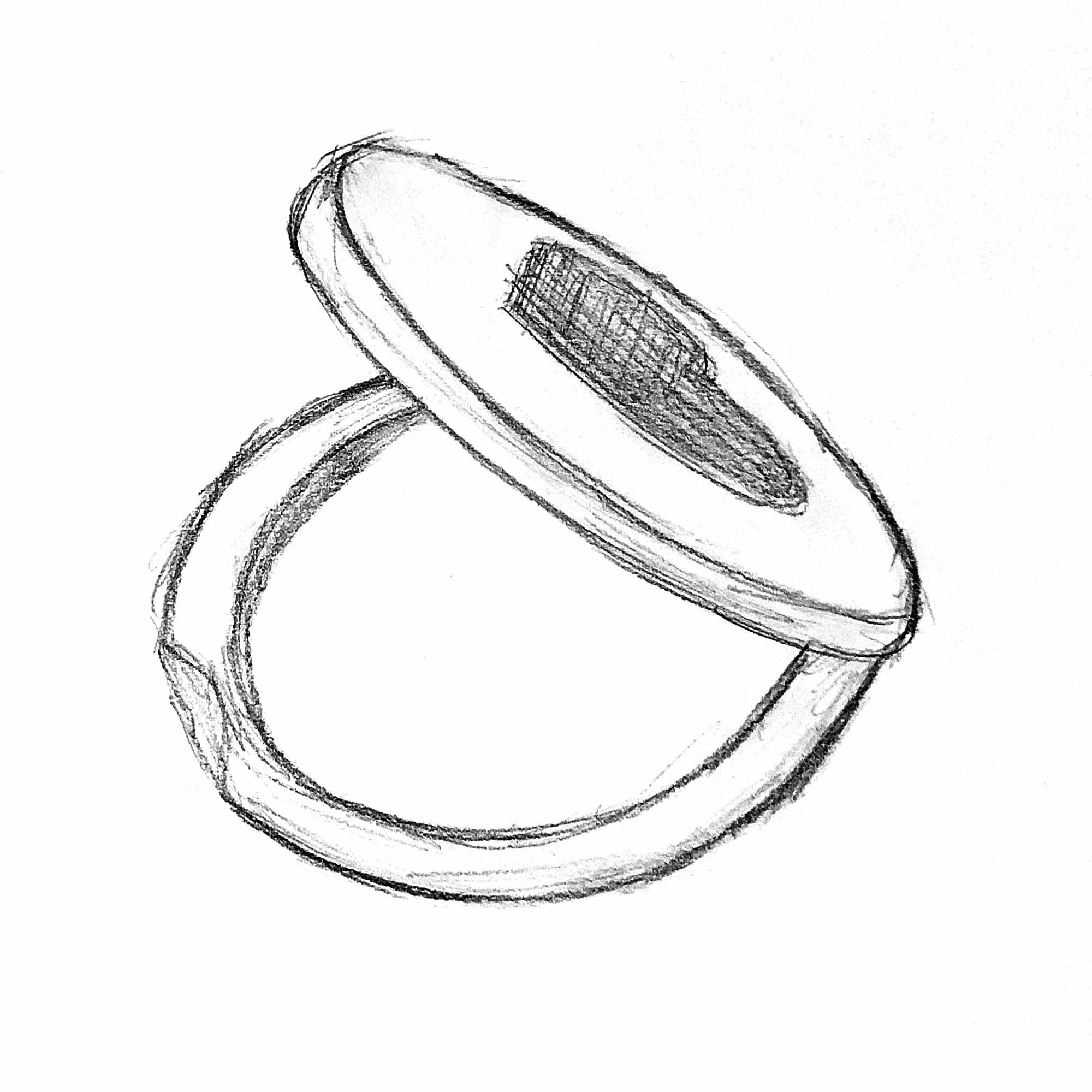 Dessin au crayon d’un miroir de poche avec un cœur sur le clapet